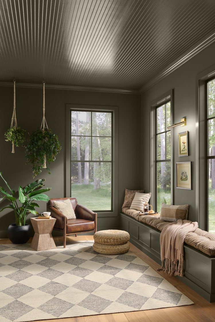 Morning room painted in the Behr 2027 Color of the Year Grounded T27-1